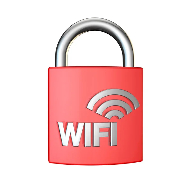 Wifi sécurité cadenas 3d rendu sur fond blanc — Photo