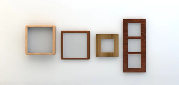 3d representación de una selección de marcos en una pared blanca — Foto de Stock