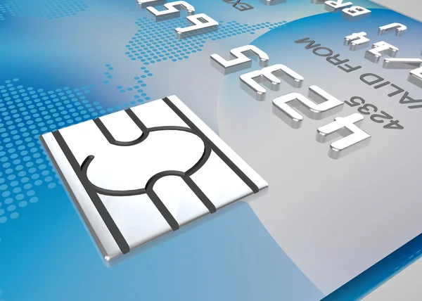 Security computer chip close up on a credit card — Stock Photo, Image