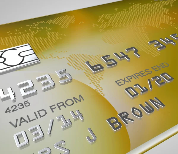 Close up of a gold credit card with silver embossed numbers — Stock Photo, Image