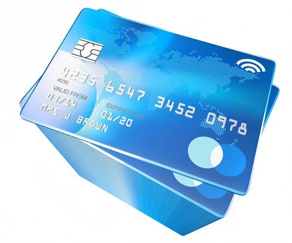 Großer hoher Stapel von Kreditkarten (original blaues Design) — Stockfoto