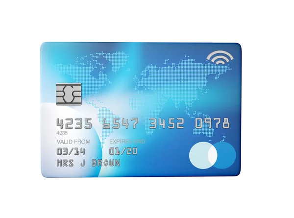 Blue credit card 3d render flat front view — Stock Photo, Image