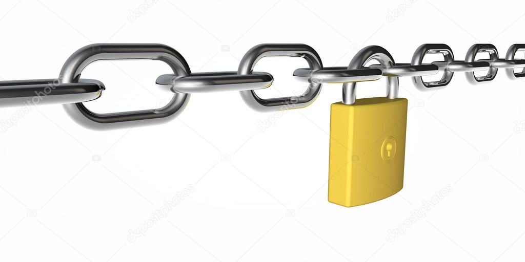 chain and padlock 3d render on white