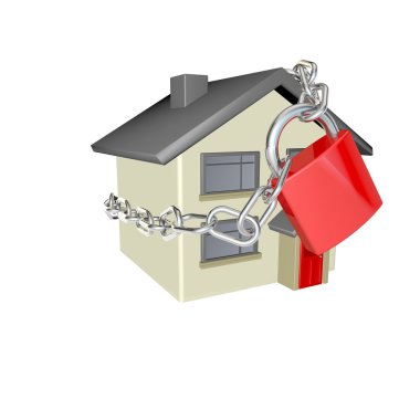 a house padlocked up with chains for security clipart
