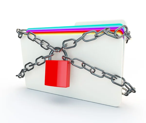 Chains and padlocks around a folder of secret confidential infor — Stock Photo, Image