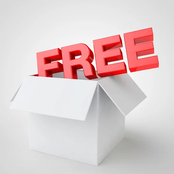 The word free coming out of a box white, special offer — Stock Photo, Image