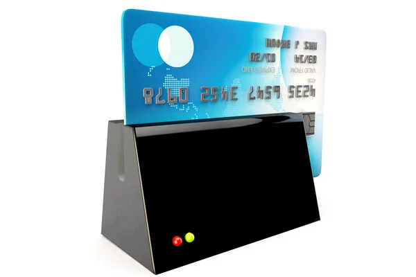 Credit card reader, card being security swiped — Stock Photo, Image