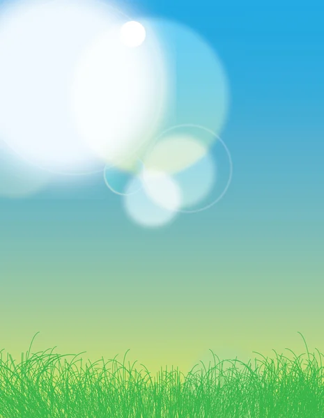 Lato niebieski niebo i zielona trawa streszczenie słońce świeci retro backg — Zdjęcie stockowe