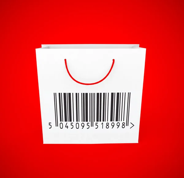 オンライン クイック ショッピング セキュリティのための買い物袋上のバーコード — ストック写真