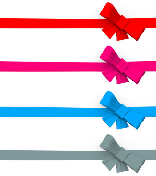 different coloured wrapping bows and ribbons on white background