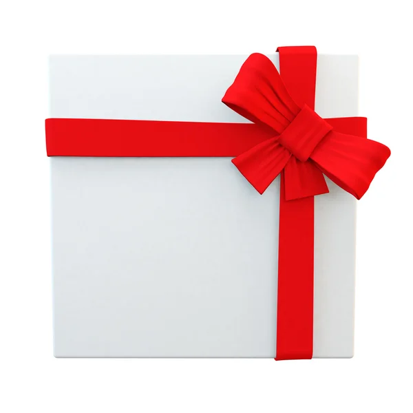 Perfectly wrapped white gift witth red ribbon — Stock Photo, Image