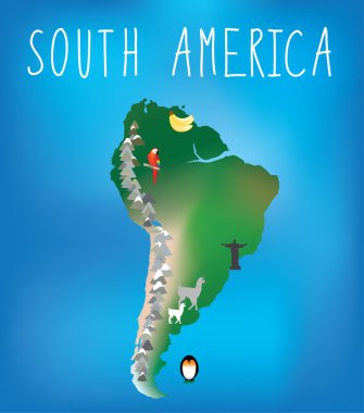 Güney Amerika harita karikatürler hayvan ve fa kullanarak çocuk için