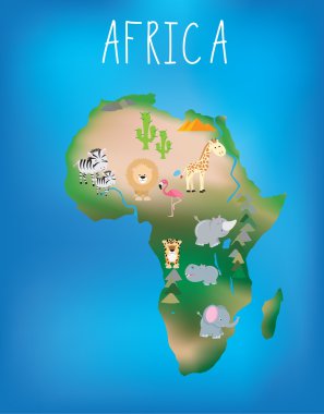 sevimli yabani hayvanlar ve bitkiler ve hayvanlar ile Afrika Haritası