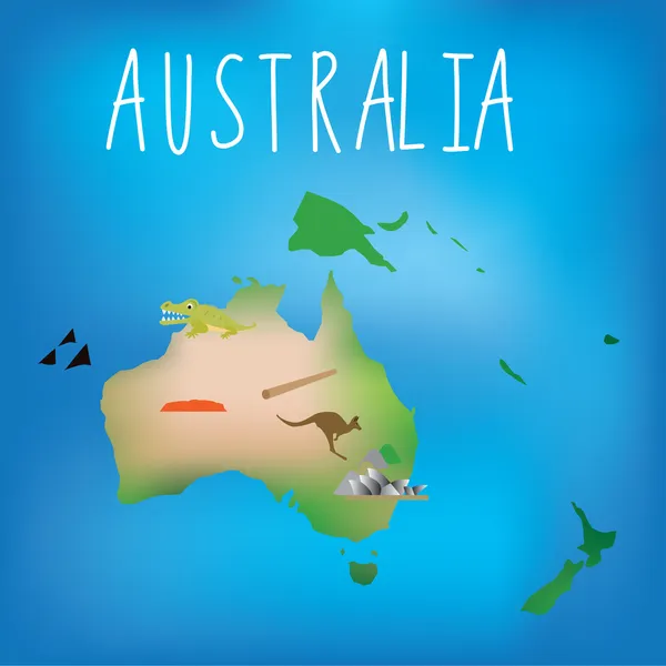 Carte de l'Australie avec icônes amical enfant mignon澳大利亚地图的可爱的孩子友好图标 — 图库照片