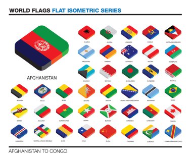 Bayraklar, dünya, a-c, 3d izometrik düz simgesi tasarım