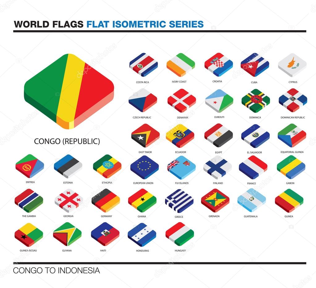 Flags of the world, c-i,  3d isometric flat icon design