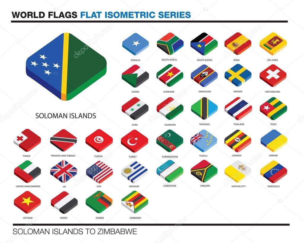 Flags of the world, s-z,  3d isometric flat icon design
