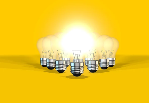 Lâmpadas representando a geração de ideias como uma equipe — Fotografia de Stock