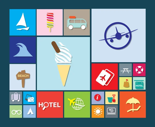 平多彩假日、 假期或海滩的图标 — 图库矢量图片