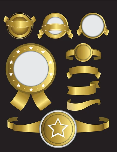 Collection of golden, satmpls, seals or award symbols — Stock Vector