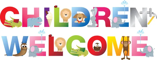 Children welcome sign in childrens alphabet typeface — Stock Photo, Image