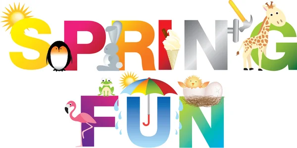 Spring fun word in childrens alphabet typeface — Stock Photo, Image
