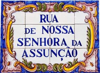 Portuguese tile plaque on street clipart