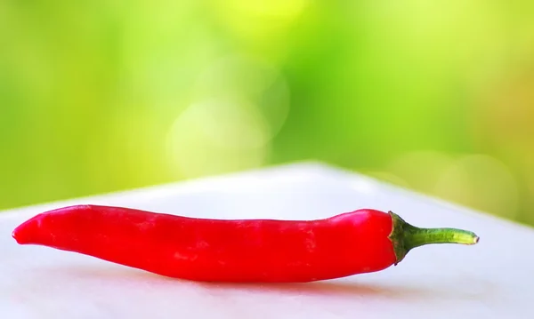 Red hot chili pepper isolated on a green background — Stock Photo, Image