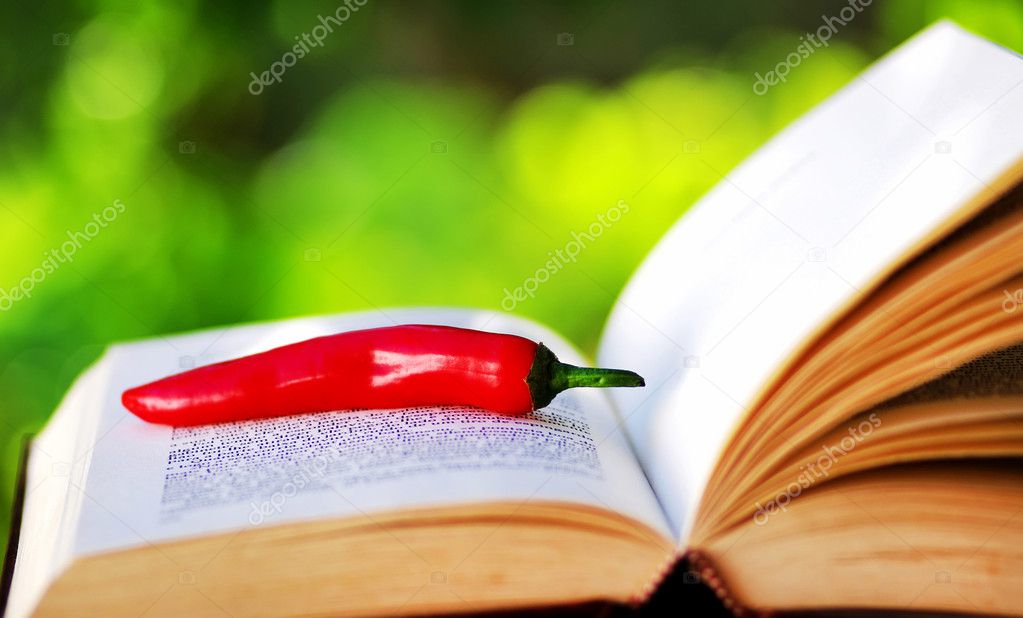 Red chili on open book
