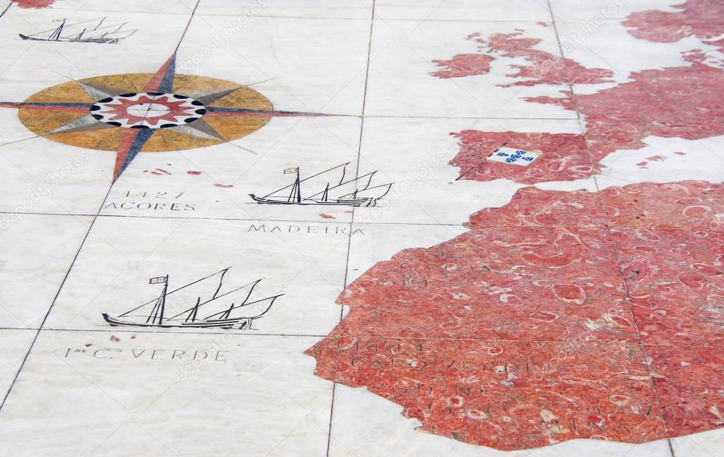Old map on pavement, Belem district, Portugal