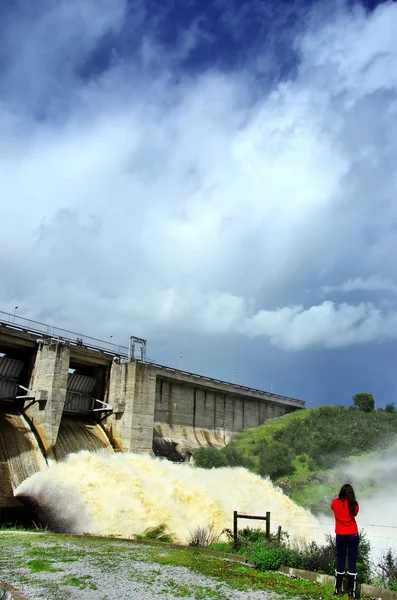 Discharge of water on dam at Portugal — Stock Photo, Image