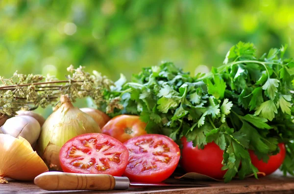 Tomaten en kruiden — Stockfoto