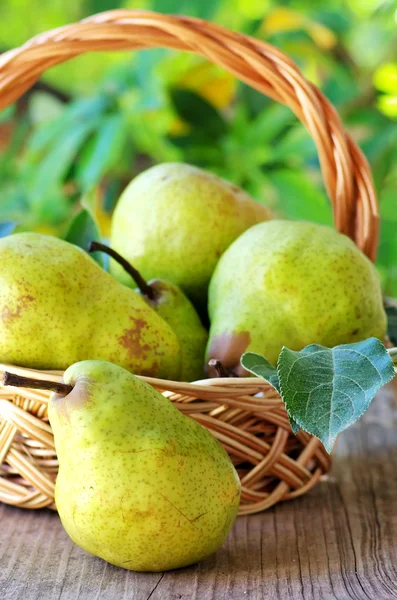 Ripe pears on basket — Stock Photo, Image