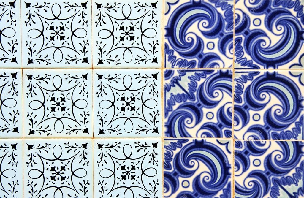  portuguese tiles (Azulejos) at a facade in Olhao, Algarve