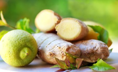 yeşil zemin üzerine limon zencefil 