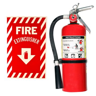 Fire extinguisher and sign isolated clipart
