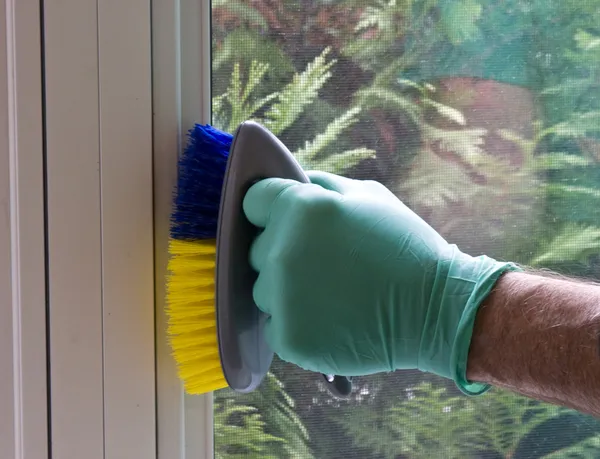 Cleaning window frame — Stock Photo, Image