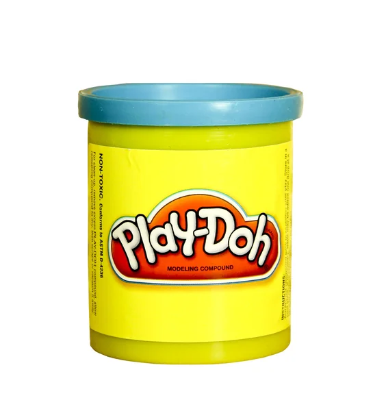 Plastic pot met blauwe play-doh — Stockfoto