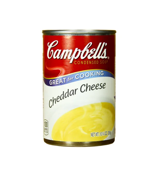 Lata de sopa de queso Cheddar Campbell — Foto de Stock