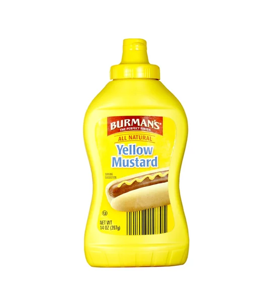 Bottle of Burman 's Yellow Mustard — стоковое фото