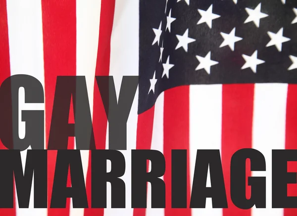 Gay marriage words on American flag — Stock Photo, Image