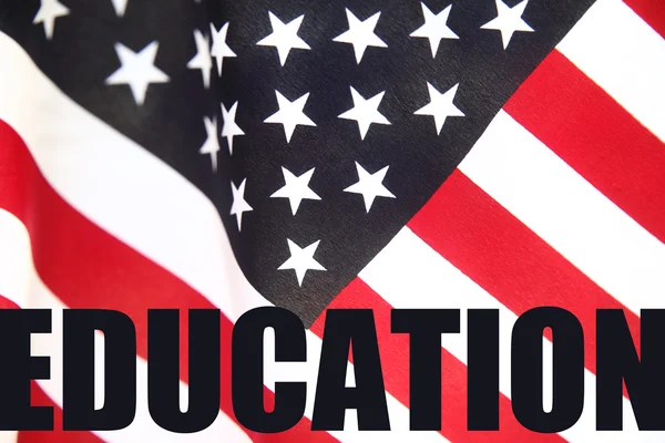 Освіта слово на американський прапор — стокове фото