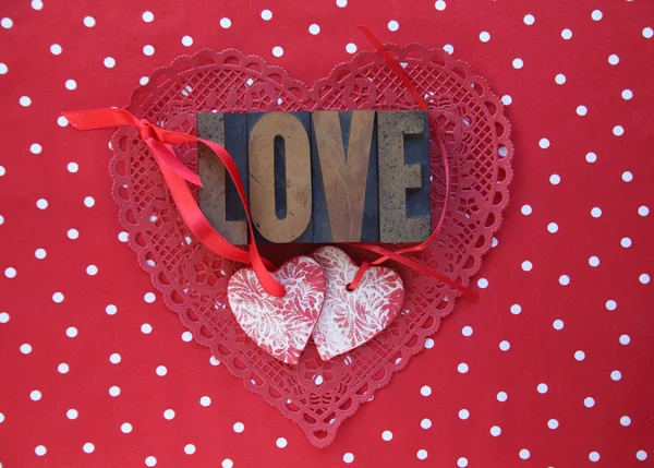 Polka dots and Valentine hearts — Stock Photo, Image