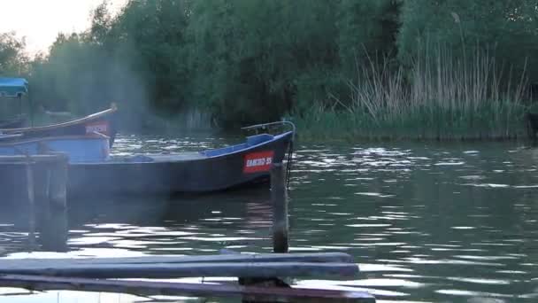 Nehir kenarındaki Motorlu kayak sandallar — Stok video