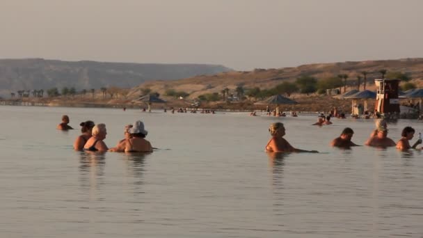 Купание в Мертвом море утром, Израиль — стоковое видео