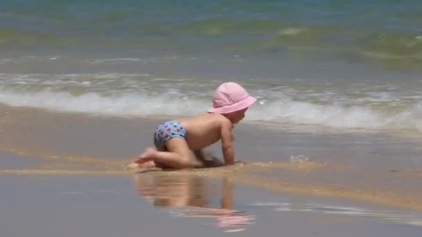 Baby op het strand — Stockvideo
