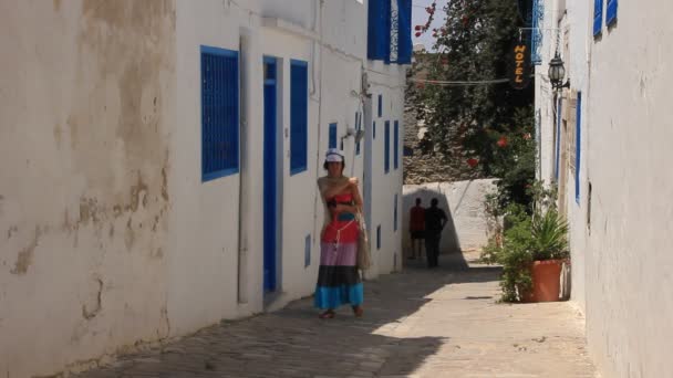 Calle lateral en Sidi Bou Said Túnez — Vídeo de stock