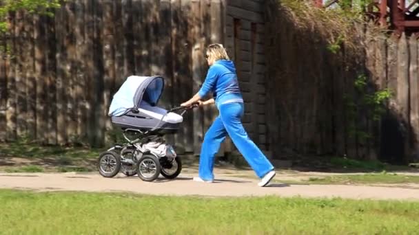 Mother with perambulator — Stock Video