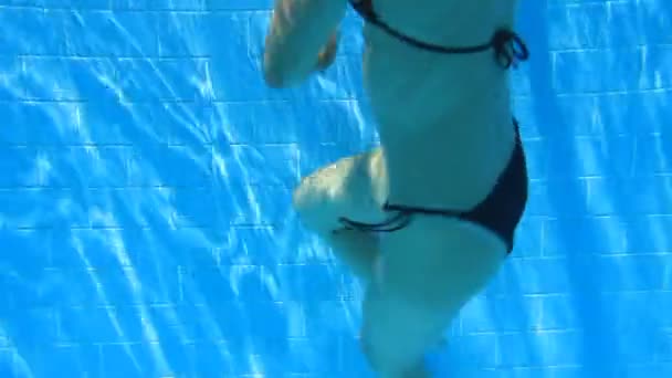 Mujer joven buceando en una piscina — Vídeos de Stock