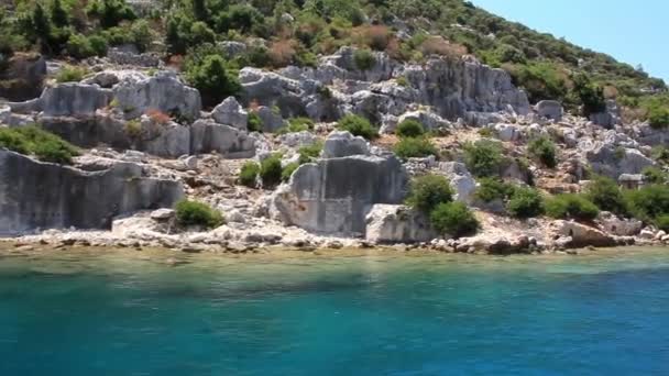 Simena - inondata l'antica città della Licia.Kekova isola.Rovine di architettura antica — Video Stock